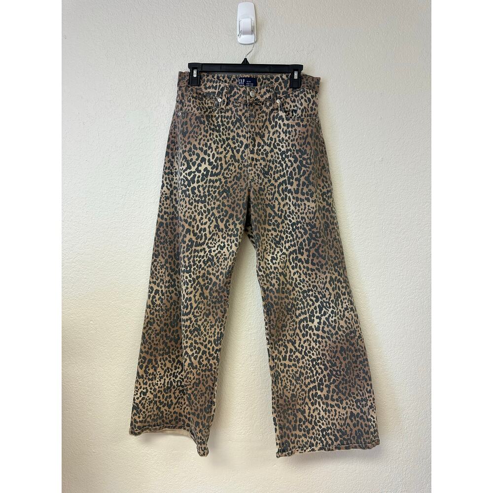 Gap Leopard Print High Rise Wide Leg Jeans Brown Black Size 12/31R - Picture 2 of 6
